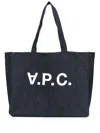 Apc A.p.c. 'daniela' Blue Tote Bag With Logo Lettering Print On The Front In Denim Woman In Blue
