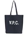 Apc A.p.c. 'daniela' Blue Tote Bag With Logo Lettering Print On The Front In Denim Woman In Multicolor