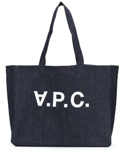 Apc A.p.c. Daniela Logo Detail Tote Bag In Blue