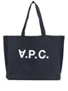 Apc Md Logo Printed Cotton Denim Tote Bag In Denim