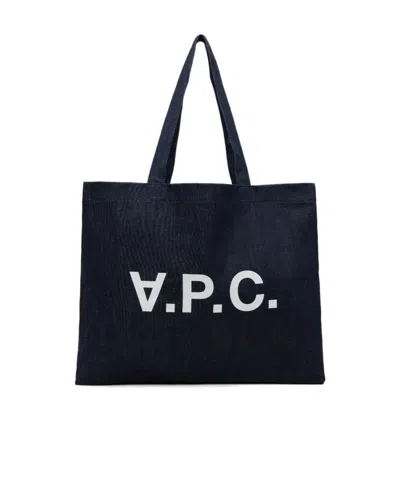 A.p.c. Daniela Logo Printed Denim Shopping Bag In Blue