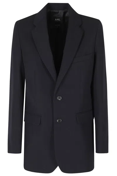 A.p.c. Dark Blue Annie Flap Pockets Cotton-blend Blazer