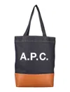 Apc A.p.c. A.p.c Woman Fabric And Leather Tote Bag With Print In Dark Blue