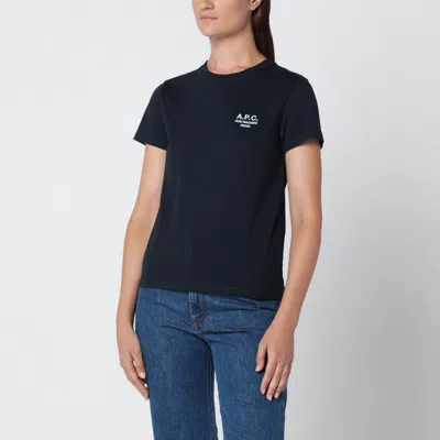 A.p.c. Dark Blue Cotton T-shirt With Embroidery