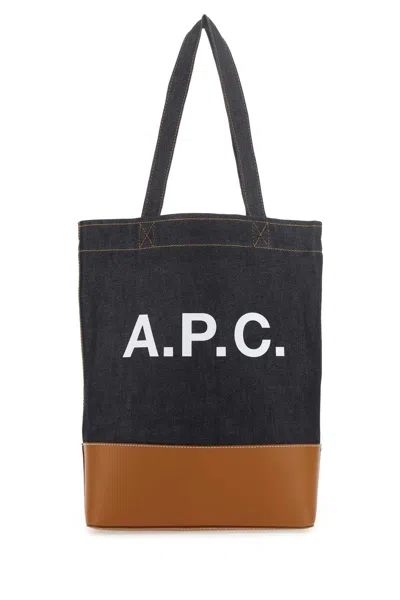 Apc Two-tone Denim And Leather Axelle Shopping Bag In Brown