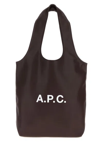 Apc A.p.c. Dark Brown Synthetic Leather Small Ninon Shopping Bag