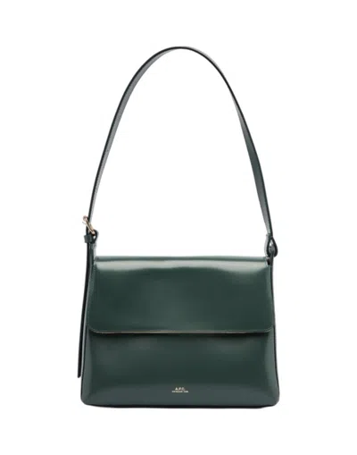 Apc Dark Green Virginie Flap Bag In Black