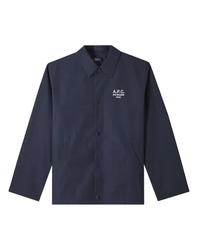 Apc A.p.c. Dark Navy Coach Jacket With Logo In Blue