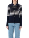 Apc Mallory Collared Neck Striped Ribbed Cardigan In Blue