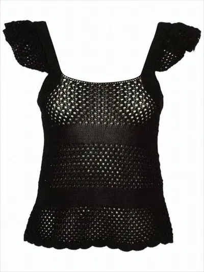 Apc Delicate Open-knit Sleeveless Top With Ruffled Detail In Black