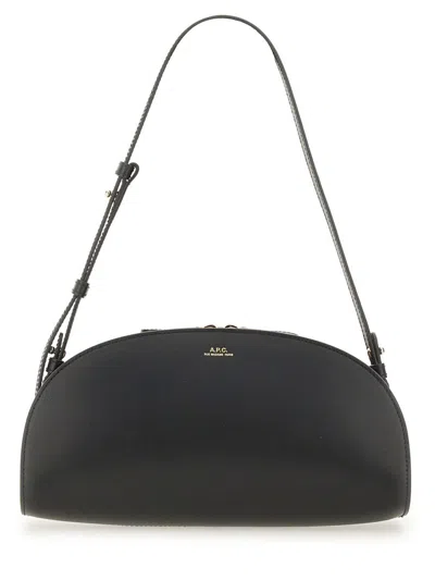 Apc 'demi Lune' Black Shoulder Bag With Embossed Logo On The Front In Leather Woman