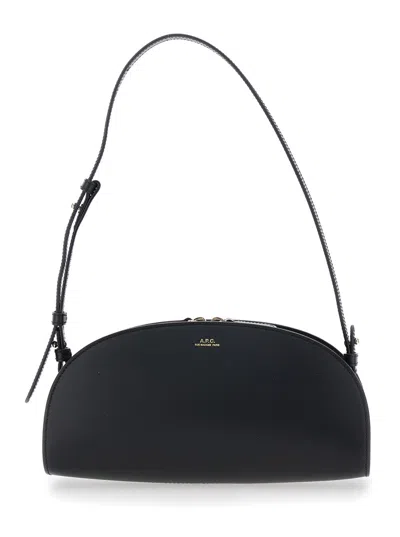 APC A.P.C. 'DEMI LUNE' BLACK SHOULDER BAG WITH EMBOSSED LOGO ON THE FRONT IN LEATHER WOMAN