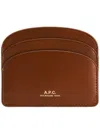 Apc A.p.c. Demi Lune Brown Leather Card Holder With Logo A.p.c. Woman In Multicolor
