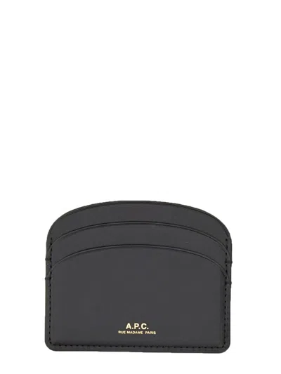 Apc A.p.c. Demi Lune Leather Card Holder In Black