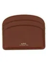 A.p.c. Demi Lune Brown Leather Card Holder With Logo  Woman In Brown