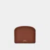 Apc Demi Lune Brown Leather Card Holder With Logo A.p.c. Woman In Brown
