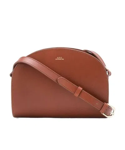 Apc Demi-lune Leather Logo Crossbody With Adjustable Strap In Brown