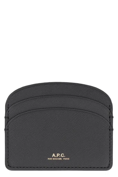 Apc A.p.c. Demi Lune Leather Card Holder In Black