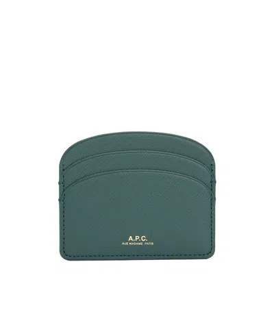 Apc Demi-lune Leather Cardholder In Green