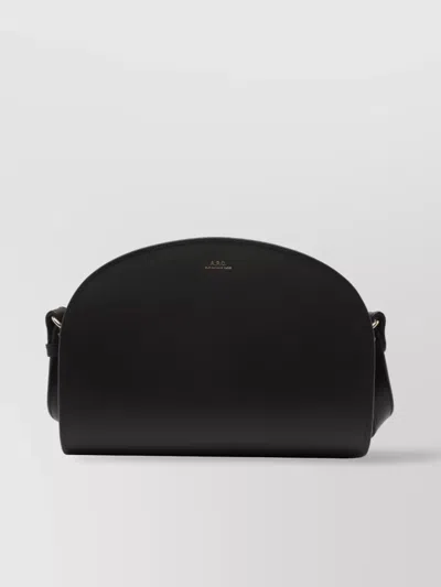Apc Demi-lune Leather Crossbody With Gold Logo In Black