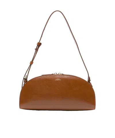 Apc Demi-lune Leather Shoulder Bag In Brown