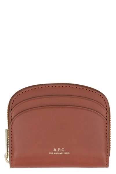 Apc Demi Lune Mini Leather Wallet In Brown