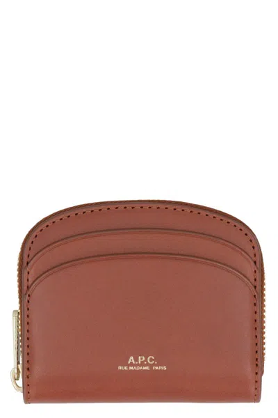 Apc A.p.c. Demi Lune Mini Leather Wallet In Brown