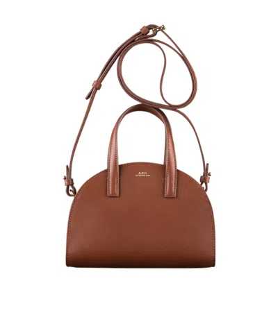 Apc Demi-lune Leather Logo Crossbody With Adjustable Strap In Brown