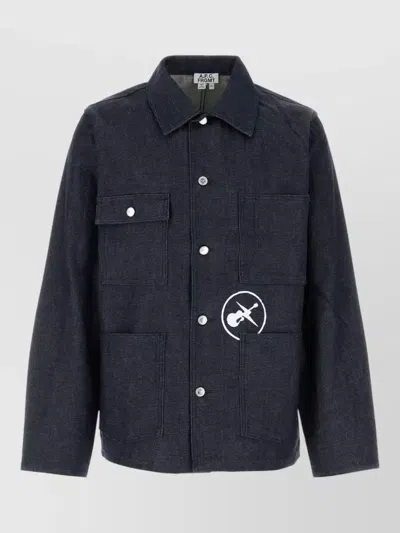 A.p.c. Denim Frgmt Collared Jacket Chest Pockets In Blue