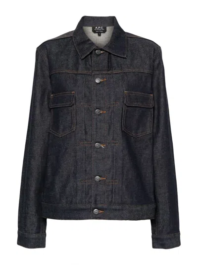 Apc A.p.c. Classic Indigo Denim Jacket With Structured Silhouette In Blue