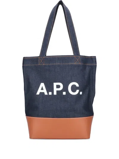 Apc Denim Logo Tote Bag In Blue