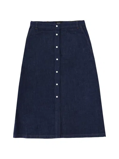 A.p.c. Button Detailed Denim A-line Skirt In Blue