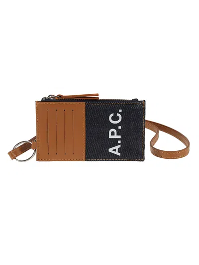 Apc Denim Top Zip Card Holder In Caramel