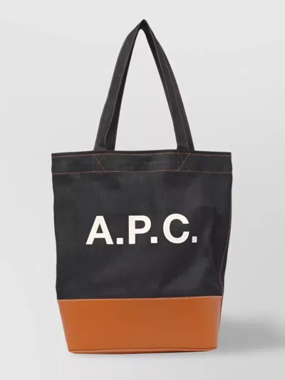 Apc Denim Tote Print Leather Trimming In Blue