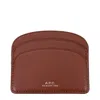 A.p.c. Demi Lune Brown Leather Card Holder With Logo  Woman