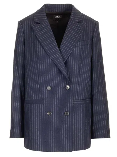 Apc Double-breasted Blazer Jackets Blue