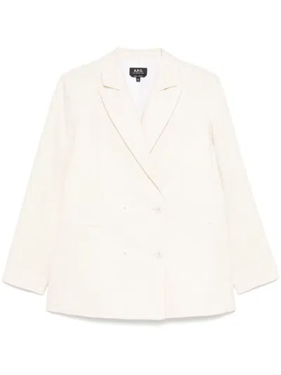 A.p.c. Lucy Double-breasted Cotton Suit Jacket Clothing In Beige