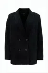 Apc Double-breasted Corduroy Suit Jacket With Notched Lapel In Black
