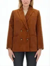 Apc Double-breasted Corduroy Suit Jacket With Wide Lapels In Brown