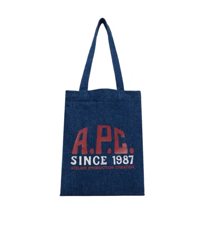 APC A.P.C. LOGO PRINTED DENIM TOTE BAG