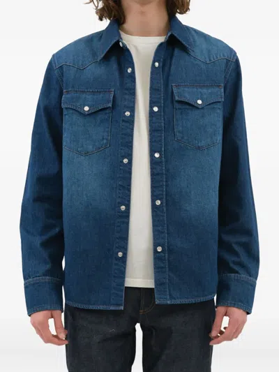 A.p.c. Long Sleeve Denim Shirt With Chest Pockets In Blue
