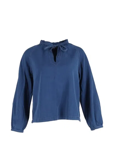 Pre-owned Apc Drawstring Chambray Long-sleeve Blouse In Blue