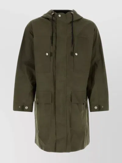 Apc Drawstring Hood Cotton Parka In Khaki