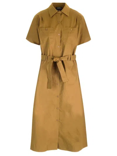 Apc Drew Midi Shirt Dress In Brown