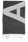 Apc A.p.c. Geometric Design Wool Scarf With Logo And Fringed Edges In Black