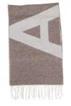 Apc A.p.c. Geometric Pattern Wool Scarf With Fringed Edges In Brown