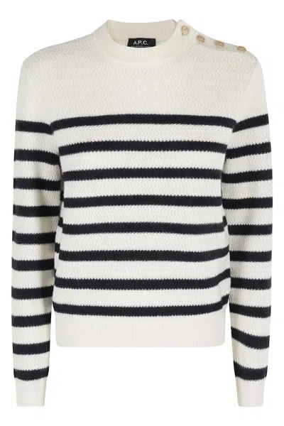 Apc A.p.c. Ecru And Dark Blue Striped Wool Jumper In Neutral