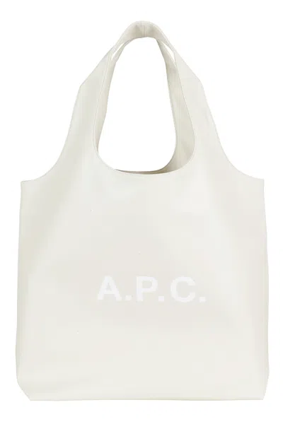 A.p.c. Ecru Tote Ninon Front Logo Polyurethane Tote Bag In White