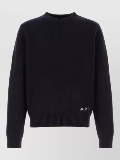 A.p.c. Edmond Wool Sweater Ribbed Cuffs Hem In Black