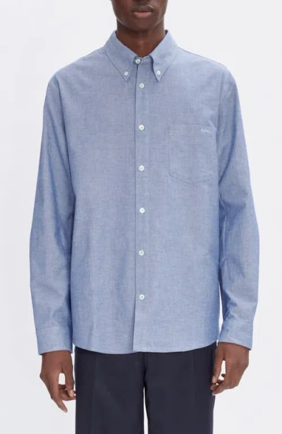 Apc A.p.c. Edouard Brodee Organic Cotton Button-down Chambray Shirt In Blue